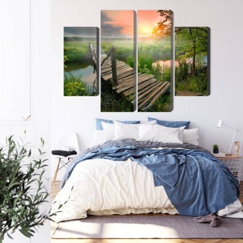 Obraz Wieloczęściowy Łąka O Świcie Canvas 80x60 LBS-4640-C80-60_2X20-60_2X20-40