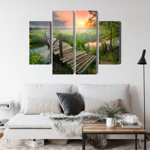 Obraz Wieloczęściowy Łąka O Świcie Canvas 80x60 LBS-4640-C80-60_2X20-60_2X20-40