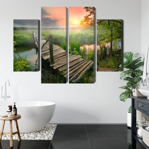 Obraz Wieloczęściowy Łąka O Świcie Canvas 80x60 LBS-4640-C80-60_2X20-60_2X20-40