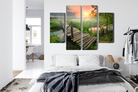 Obraz Wieloczęściowy Łąka O Świcie Canvas 80x60 LBS-4640-C80-60_2X20-60_2X20-40