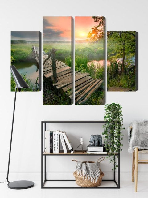 Obraz Wieloczęściowy Łąka O Świcie Canvas Naturalny 80x60 LBS-4640-NC80-60_2X20-60_2X20-40