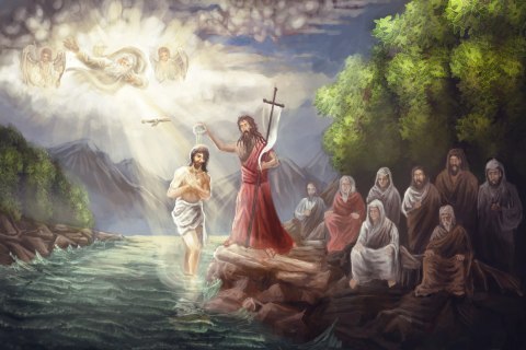 Obraz Na Płótnie Chrzest Pański Canvas Naturalny 100x70 LB-2539-NC100-70