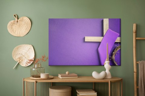 Obraz Na Płótnie Krzyż Na Fioletowym Tle Canvas Naturalny 100x70 LB-2591-NC100-70
