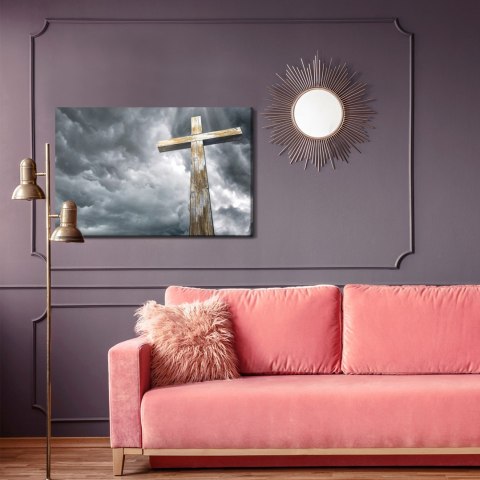 Obraz Na Płótnie Krzyż Na Tle Chmur Canvas Naturalny 100x70 LB-2546-NC100-70