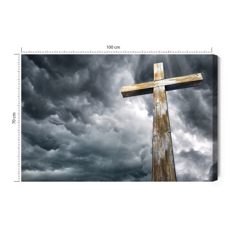 Obraz Na Płótnie Krzyż Na Tle Chmur Canvas Naturalny 100x70 LB-2546-NC100-70