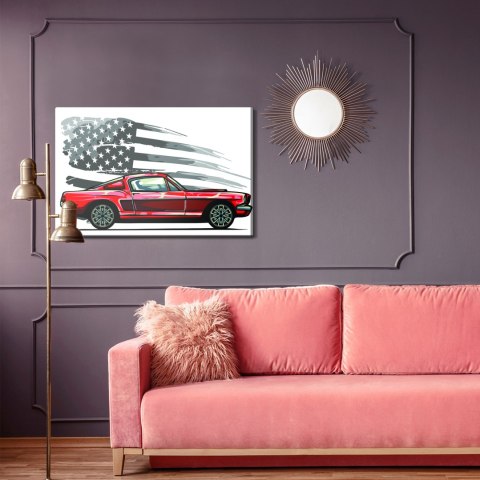 Obraz Na Płótnie Samochód Sportowy Na Szarym Tle Retro Flagi Usa Canvas Naturalny 100x70 LB-2826-NC100-70