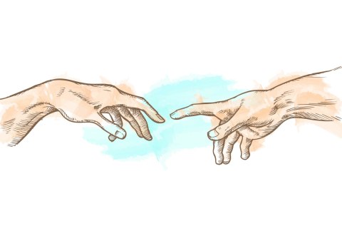 Obraz Na Płótnie Stworzenie Adama W Akwareli Canvas Naturalny 100x70 LB-2607-NC100-70