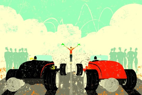 Obraz Na Płótnie Wyścig Samochodów Retro Canvas Naturalny 100x70 LB-2783-NC100-70