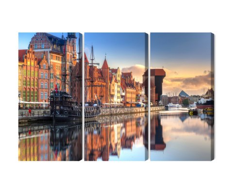Obraz Wieloczęściowy Gdańska Motława O Wschodzie Słońca Canvas 120x80 LBS-2706-C120-80_3X40-80