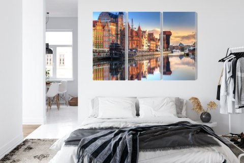 Obraz Wieloczęściowy Gdańska Motława O Wschodzie Słońca Canvas 120x80 LBS-2706-C120-80_3X40-80