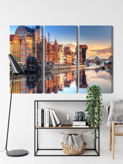 Obraz Wieloczęściowy Gdańska Motława O Wschodzie Słońca Canvas 120x80 LBS-2706-C120-80_3X40-80