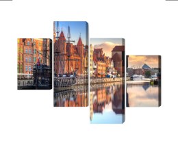Obraz Wieloczęściowy Gdańska Motława O Wschodzie Słońca Canvas Naturalny 80x50 LBS-2709-NC80-50_2X20-50_2X20-30