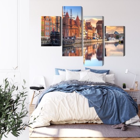 Obraz Wieloczęściowy Gdańska Motława O Wschodzie Słońca Canvas Naturalny 80x50 LBS-2709-NC80-50_2X20-50_2X20-30