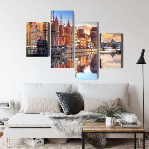 Obraz Wieloczęściowy Gdańska Motława O Wschodzie Słońca Canvas Naturalny 80x50 LBS-2709-NC80-50_2X20-50_2X20-30