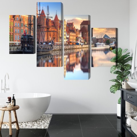 Obraz Wieloczęściowy Gdańska Motława O Wschodzie Słońca Canvas Naturalny 80x50 LBS-2709-NC80-50_2X20-50_2X20-30