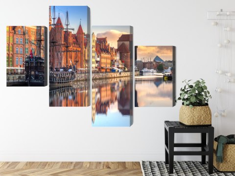 Obraz Wieloczęściowy Gdańska Motława O Wschodzie Słońca Canvas Naturalny 80x50 LBS-2709-NC80-50_2X20-50_2X20-30
