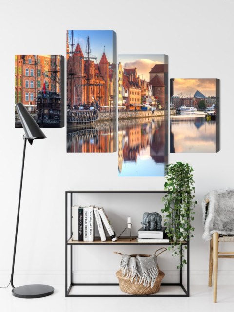 Obraz Wieloczęściowy Gdańska Motława O Wschodzie Słońca Canvas Naturalny 80x50 LBS-2709-NC80-50_2X20-50_2X20-30