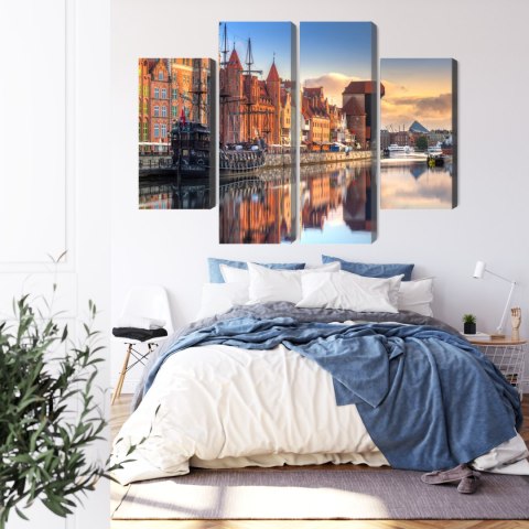 Obraz Wieloczęściowy Gdańska Motława O Wschodzie Słońca Canvas Naturalny 80x60 LBS-2708-NC80-60_2X20-60_2X20-40
