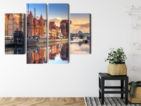 Obraz Wieloczęściowy Gdańska Motława O Wschodzie Słońca Canvas Naturalny 80x60 LBS-2708-NC80-60_2X20-60_2X20-40