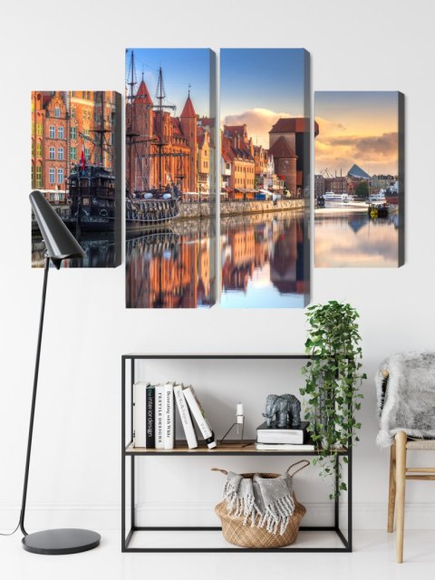 Obraz Wieloczęściowy Gdańska Motława O Wschodzie Słońca Canvas Naturalny 80x60 LBS-2708-NC80-60_2X20-60_2X20-40