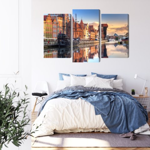 Obraz Wieloczęściowy Gdańska Motława O Wschodzie Słońca Canvas Naturalny 90x60 LBS-2707-NC90-60_1X30-60_2X30-45