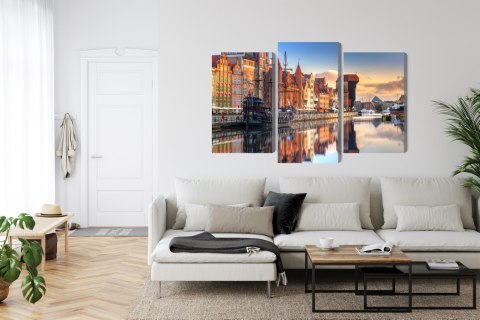 Obraz Wieloczęściowy Gdańska Motława O Wschodzie Słońca Canvas Naturalny 90x60 LBS-2707-NC90-60_1X30-60_2X30-45