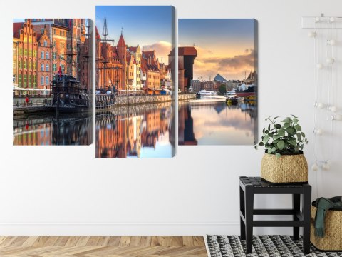 Obraz Wieloczęściowy Gdańska Motława O Wschodzie Słońca Canvas Naturalny 90x60 LBS-2707-NC90-60_1X30-60_2X30-45