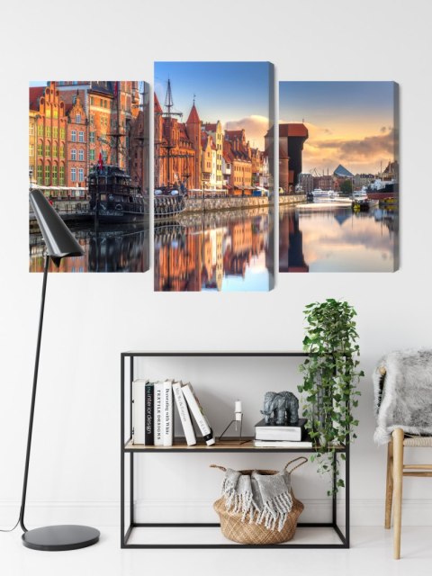 Obraz Wieloczęściowy Gdańska Motława O Wschodzie Słońca Canvas Naturalny 90x60 LBS-2707-NC90-60_1X30-60_2X30-45
