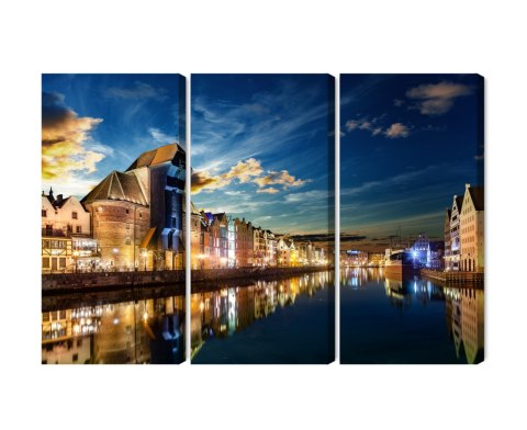 Obraz Wieloczęściowy Gdańskie Nabrzeże I Żuraw Nocą Canvas 120x80 LBS-2741-C120-80_3X40-80