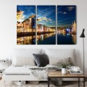 Obraz Wieloczęściowy Gdańskie Nabrzeże I Żuraw Nocą Canvas 120x80 LBS-2741-C120-80_3X40-80