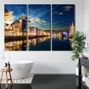 Obraz Wieloczęściowy Gdańskie Nabrzeże I Żuraw Nocą Canvas 120x80 LBS-2741-C120-80_3X40-80