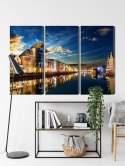 Obraz Wieloczęściowy Gdańskie Nabrzeże I Żuraw Nocą Canvas 120x80 LBS-2741-C120-80_3X40-80