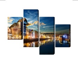 Obraz Wieloczęściowy Gdańskie Nabrzeże I Żuraw Nocą Canvas Naturalny 80x50 LBS-2744-NC80-50_2X20-50_2X20-30