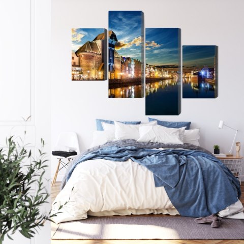 Obraz Wieloczęściowy Gdańskie Nabrzeże I Żuraw Nocą Canvas Naturalny 80x50 LBS-2744-NC80-50_2X20-50_2X20-30