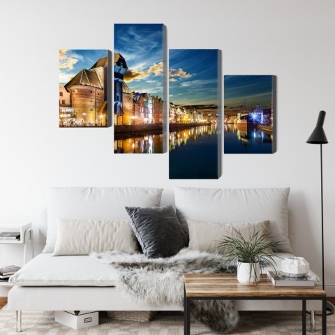 Obraz Wieloczęściowy Gdańskie Nabrzeże I Żuraw Nocą Canvas Naturalny 80x50 LBS-2744-NC80-50_2X20-50_2X20-30