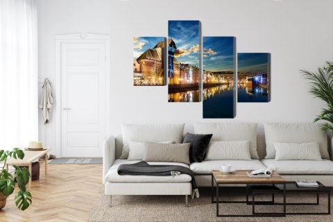 Obraz Wieloczęściowy Gdańskie Nabrzeże I Żuraw Nocą Canvas Naturalny 80x50 LBS-2744-NC80-50_2X20-50_2X20-30