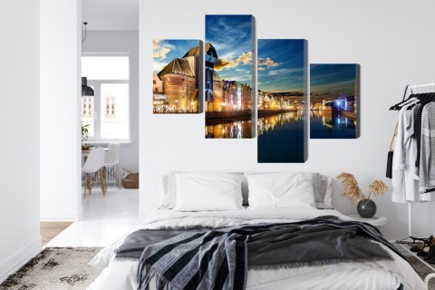 Obraz Wieloczęściowy Gdańskie Nabrzeże I Żuraw Nocą Canvas Naturalny 80x50 LBS-2744-NC80-50_2X20-50_2X20-30