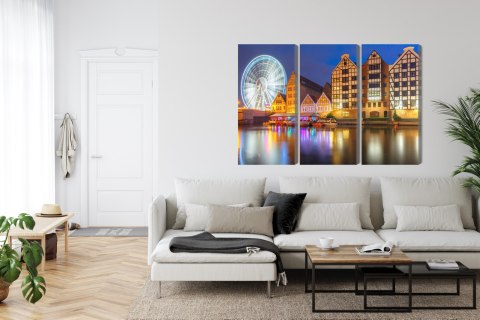 Obraz Wieloczęściowy Motława W Gdańsku I Diabelski Młyn Canvas 120x80 LBS-2721-C120-80_3X40-80