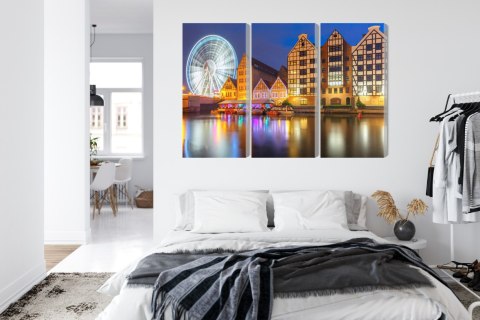 Obraz Wieloczęściowy Motława W Gdańsku I Diabelski Młyn Canvas 120x80 LBS-2721-C120-80_3X40-80