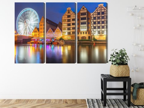 Obraz Wieloczęściowy Motława W Gdańsku I Diabelski Młyn Canvas 120x80 LBS-2721-C120-80_3X40-80