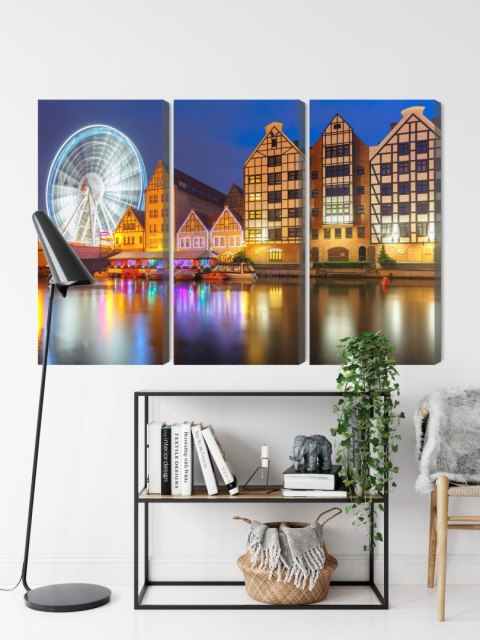 Obraz Wieloczęściowy Motława W Gdańsku I Diabelski Młyn Canvas 120x80 LBS-2721-C120-80_3X40-80