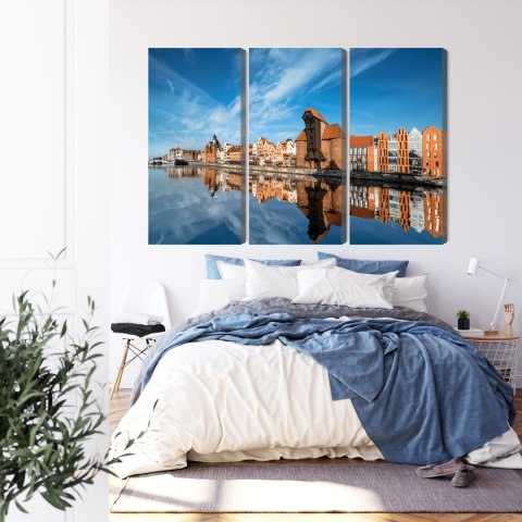 Obraz Wieloczęściowy Panorama Gdańska Z Widokiem Na Rzekę Canvas 120x80 LBS-2711-C120-80_3X40-80
