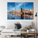 Obraz Wieloczęściowy Panorama Gdańska Z Widokiem Na Rzekę Canvas 120x80 LBS-2711-C120-80_3X40-80