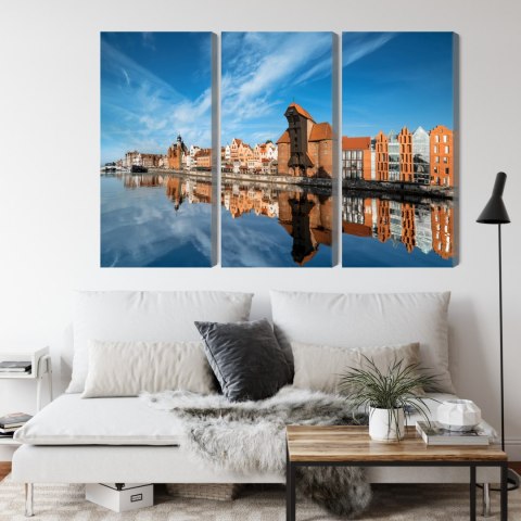Obraz Wieloczęściowy Panorama Gdańska Z Widokiem Na Rzekę Canvas 120x80 LBS-2711-C120-80_3X40-80