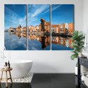 Obraz Wieloczęściowy Panorama Gdańska Z Widokiem Na Rzekę Canvas 120x80 LBS-2711-C120-80_3X40-80