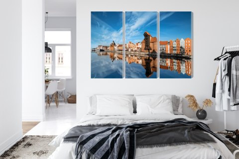 Obraz Wieloczęściowy Panorama Gdańska Z Widokiem Na Rzekę Canvas 120x80 LBS-2711-C120-80_3X40-80