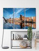Obraz Wieloczęściowy Panorama Gdańska Z Widokiem Na Rzekę Canvas 120x80 LBS-2711-C120-80_3X40-80