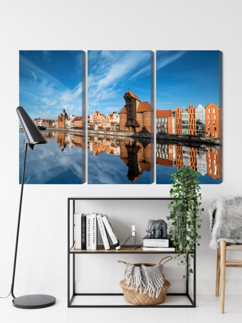 Obraz Wieloczęściowy Panorama Gdańska Z Widokiem Na Rzekę Canvas 120x80 LBS-2711-C120-80_3X40-80