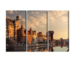 Obraz Wieloczęściowy Port Gdańsk O Zachodzie Słońca Canvas 120x80 LBS-2716-C120-80_3X40-80