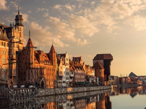 Obraz Wieloczęściowy Port Gdańsk O Zachodzie Słońca Canvas 80x60 LBS-2718-C80-60_2X20-60_2X20-40